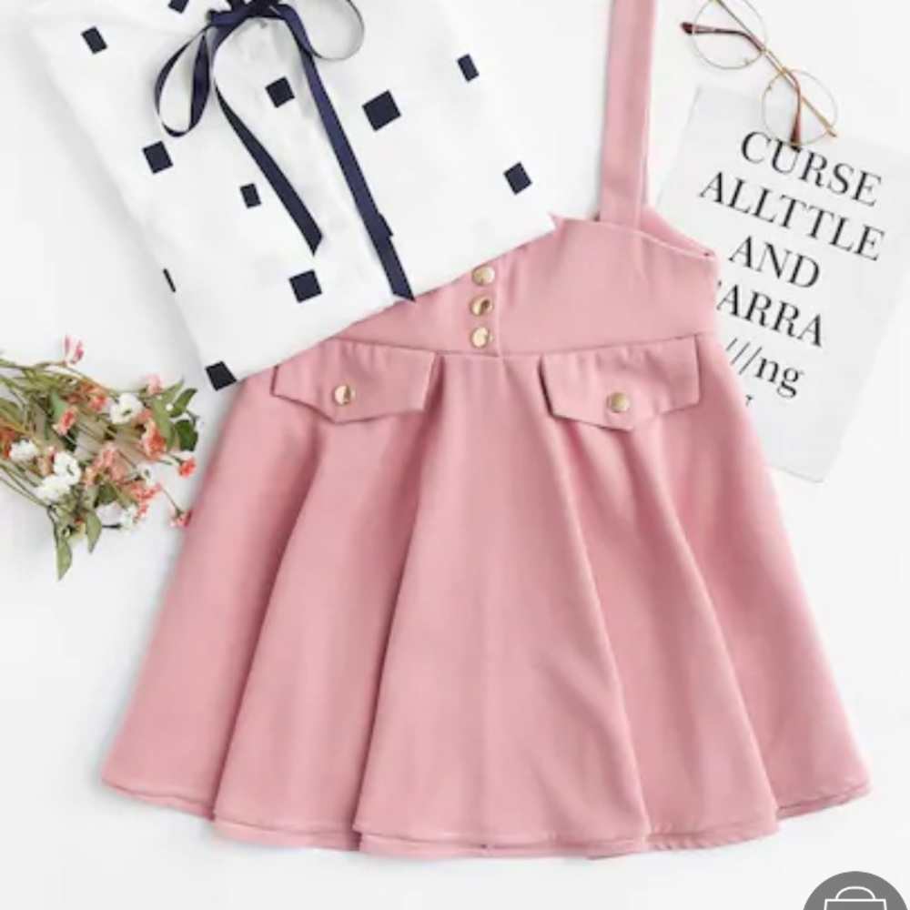Button detail bow back pinafore skirt